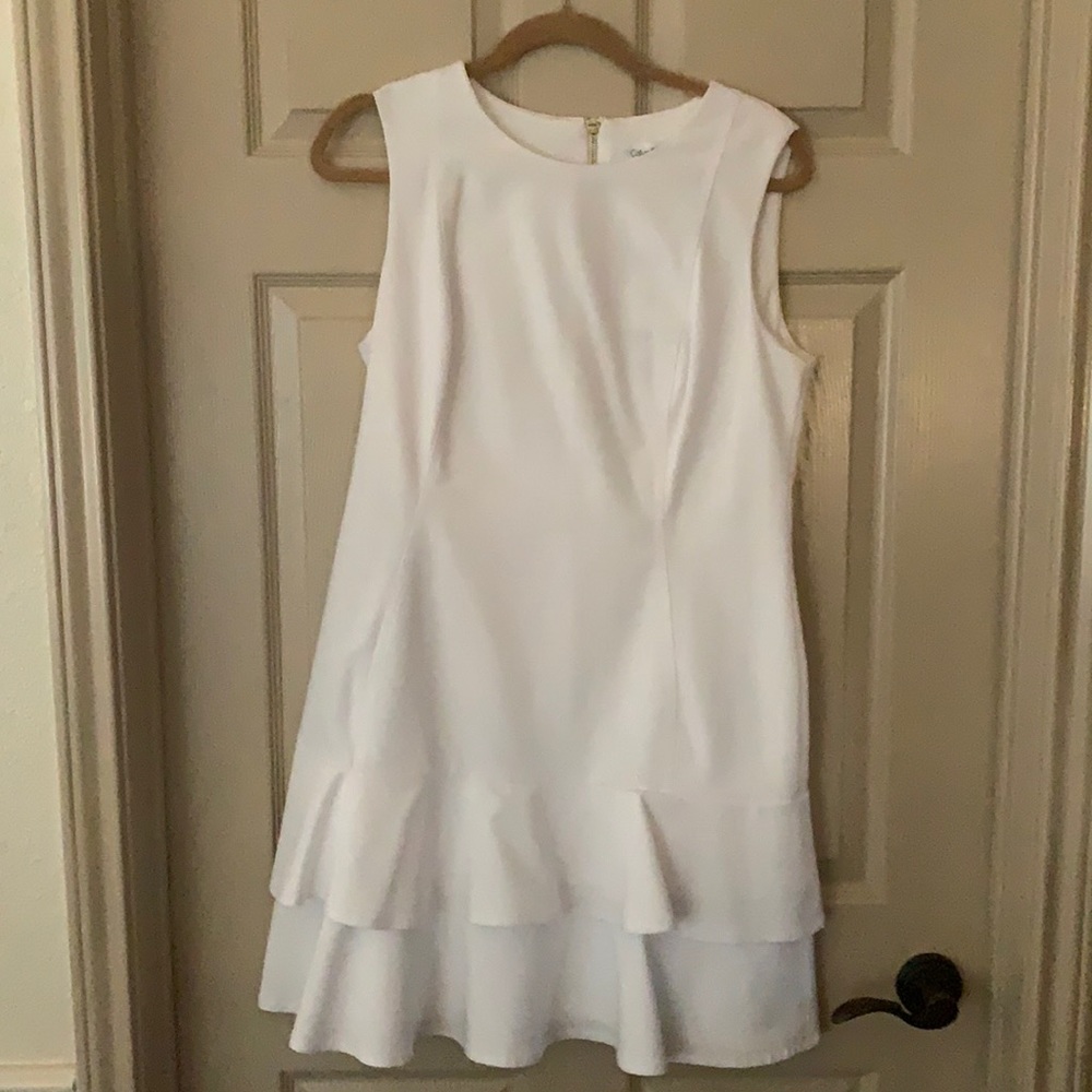 Calvin Klein Sleeveless White Ruffled Dress